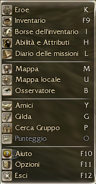 Menu con tasti di scelta rapida personalizzati